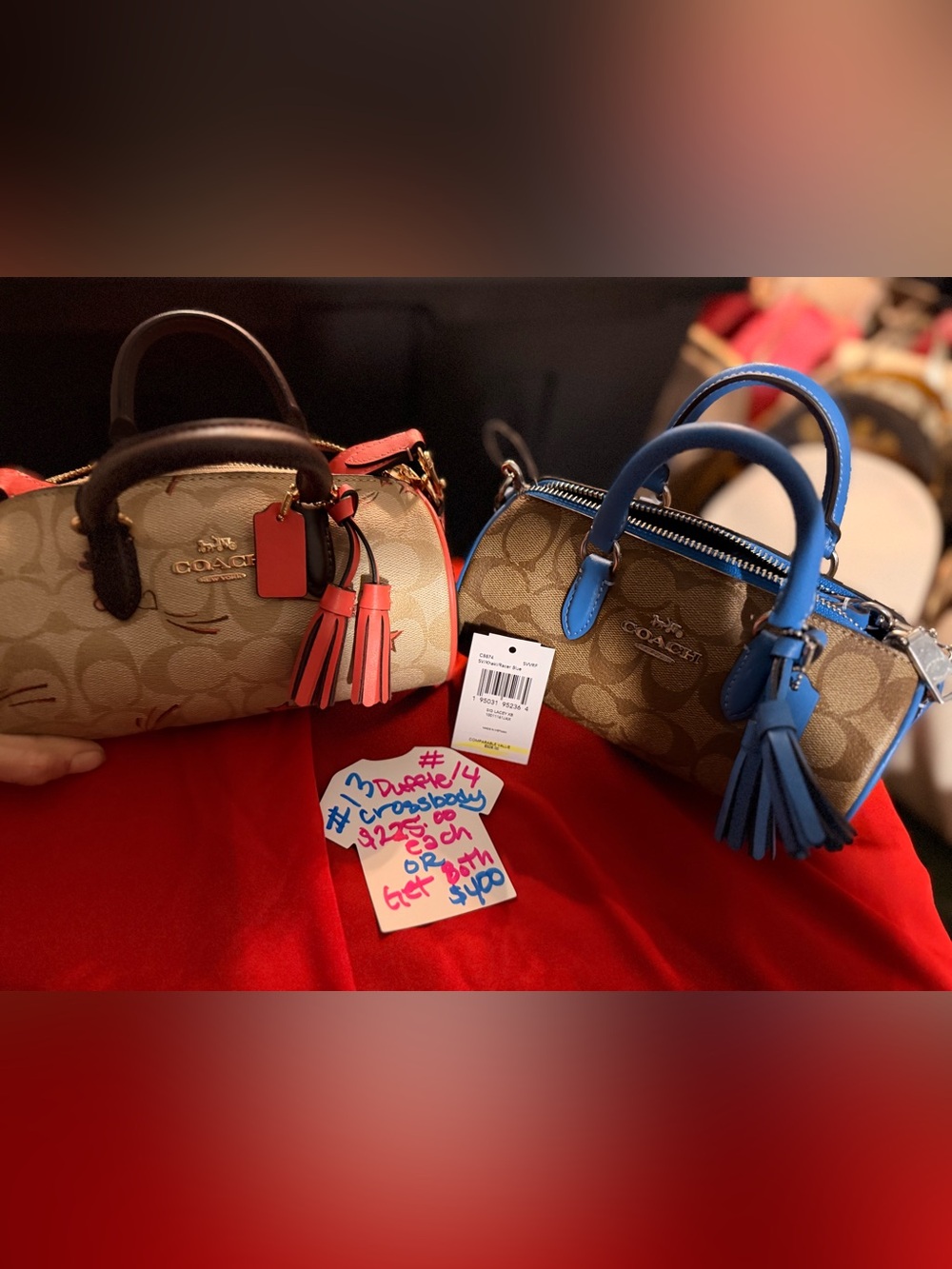 Coach Tan Signature Mini Crossbody with Fire Work Accents
